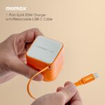 Momax 1-Charge+ 1-Port GaN 35W charger with Retractable USB-C Cable (Orange) - Image 7
