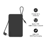 MOMAX 1-Power Vital+ 20000mAh Battery Pack with Dual Built-in USB-C Cable (Black) - Image 2