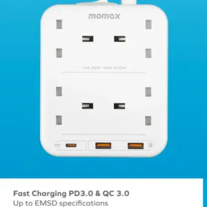 MOMAX ONEPLUG PD20W 2A1C 4 outlet strip White - Image 3