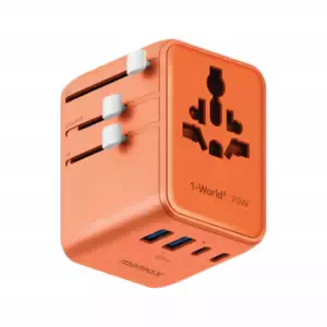 MOMAX 1-World² Universal 5-Port Travel GaN Charger 70W with Dual AC (Orange)
