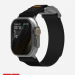 AULUMU A11 band for Apple Watch, Black buckle+Black Strap (3D Woven Herringbone with Letter M)