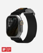 AULUMU A11 band for Apple Watch, Black buckle+Black Strap (3D Woven Herringbone with Letter M)
