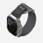 AULUMU A11 band for Apple Watch, Silver buckle+Carbon Grey Strap (3D Woven Herringbone with Letter M)